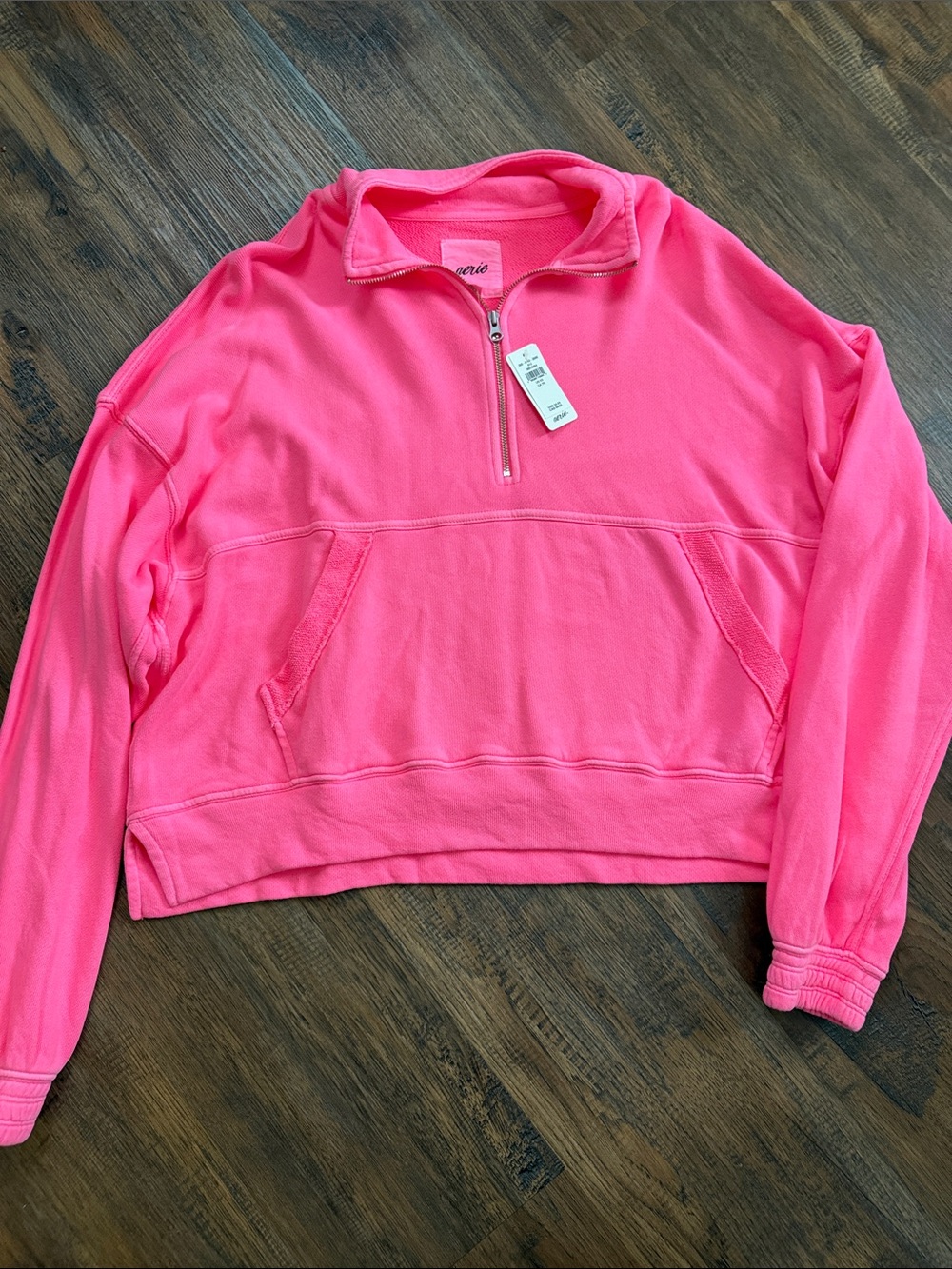 aerie Neon Pink Half-Zip Cowl Sweatshirt